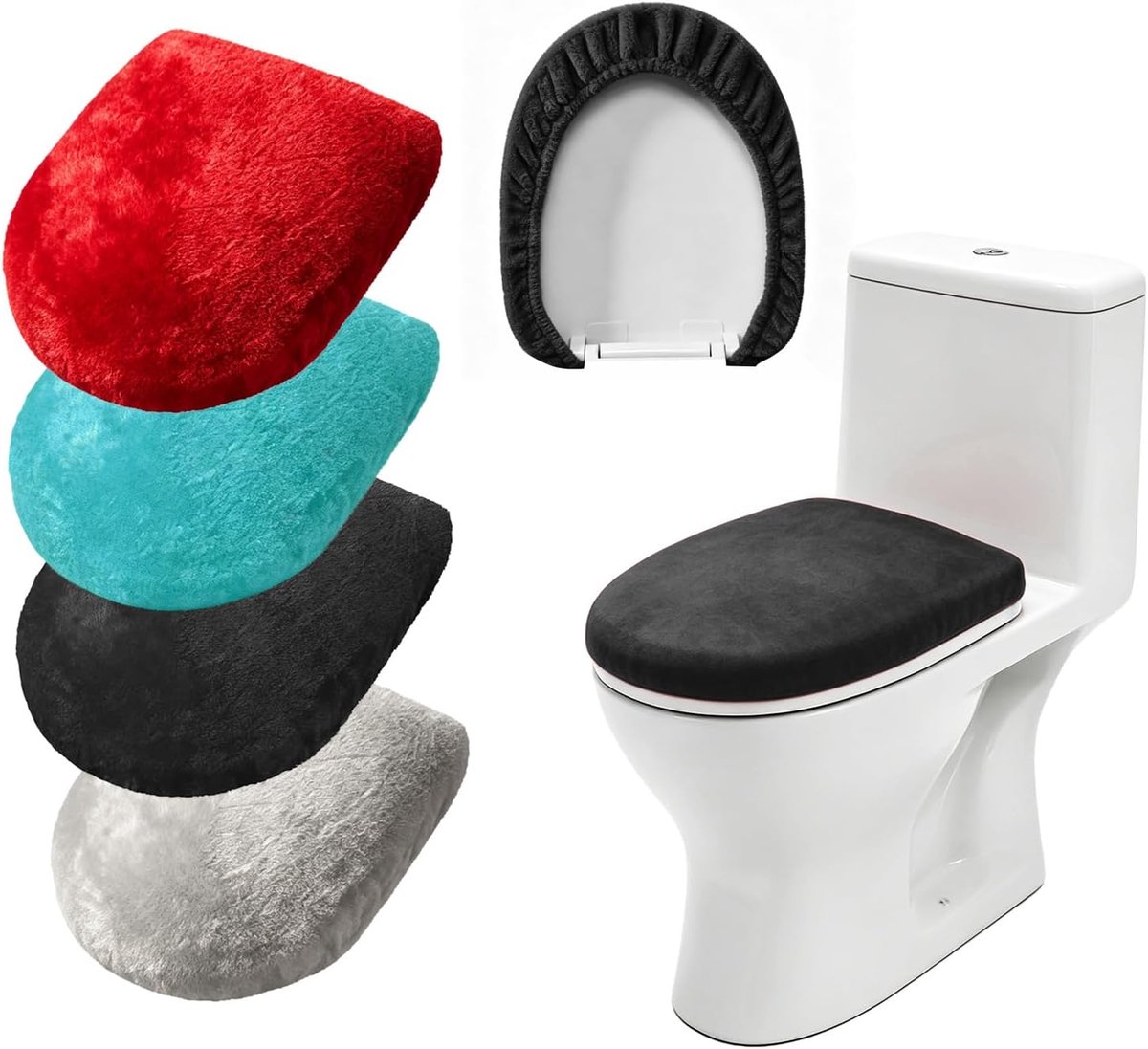 4 stuks toiletbrilhoes van zacht fluweel wc-dekselhoes met elastiek toiletdekselhoes wasbare wc-bril overtrek