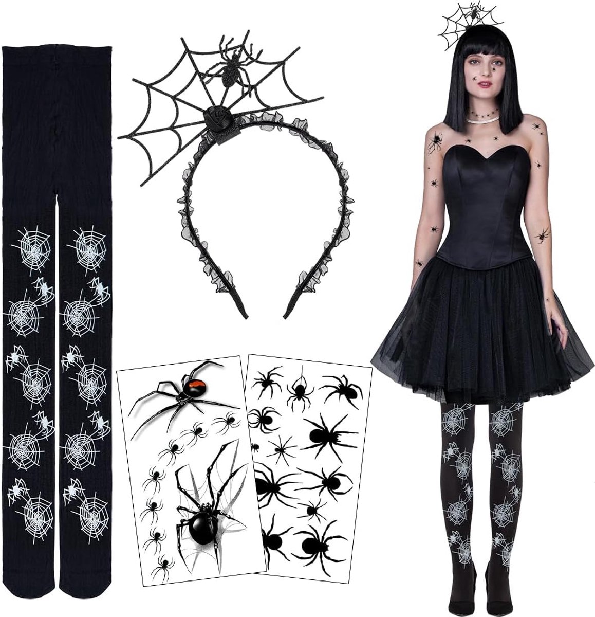 Halloweenkostuum, spinnenkostuum voor dames, spinnenweb-kostuumset, carnaval, Halloween kostuum