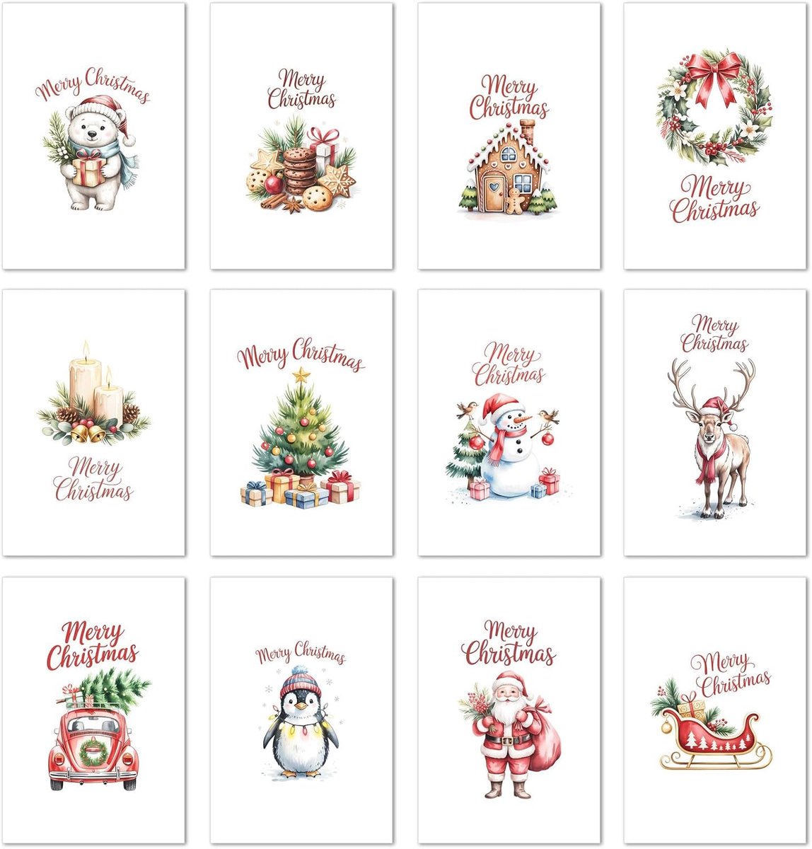 Seidel Set van 12 exclusieve premium kerstkaarten met envelop. Dubbele kaarten/vouwkaarten met envelop. Kaart Ansichtkaart Wenskaart Kerstkaart Kerstmis