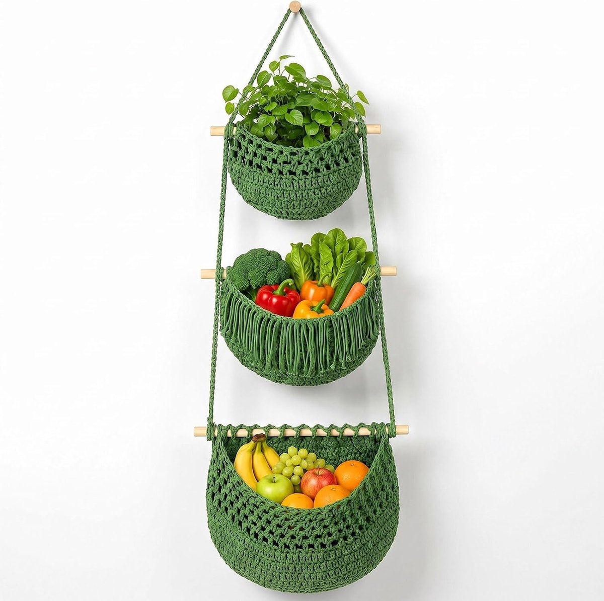 Hangende schoenenorganizer - Groen - 3 verdiepingen - Katoenen Touw - Voor Opbergen en Decoratie