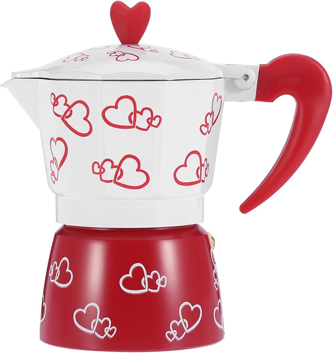 Koffie Moka Pot, Aluminium Kookplaat Koffiezetapparaat, Italiaanse Stijl Kookplaat Koffiezetapparaat, rood Moka Koffiepot voor Thuis en op Kantoor (Rode harten wees voorzichtig)