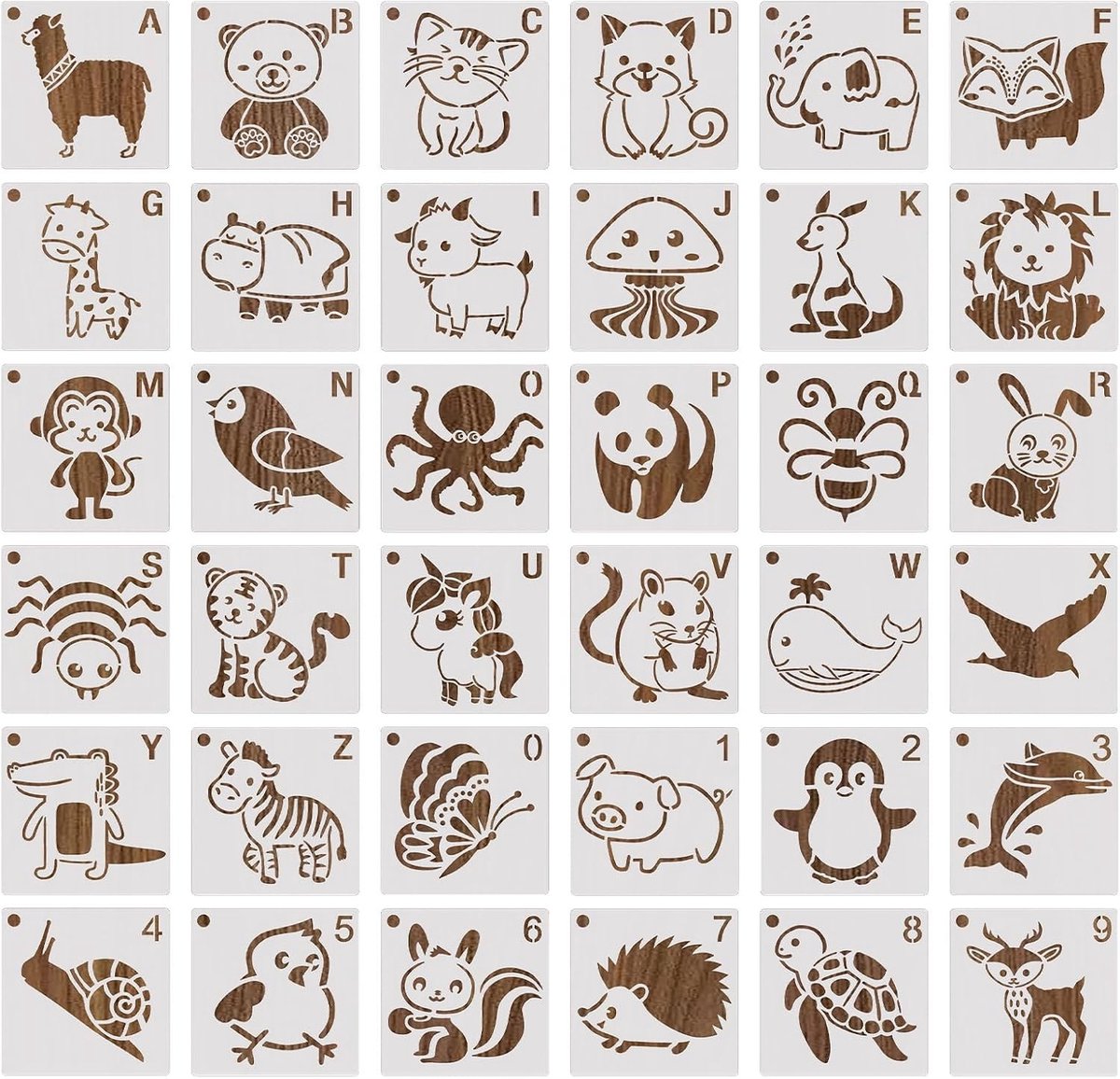 Schattige Dieren Sjablonen voor Kinderen - 36 Stuks Creatieve DIY Templates voor Fotoalbums en Cadeaukaarten (3 x 3 inch)