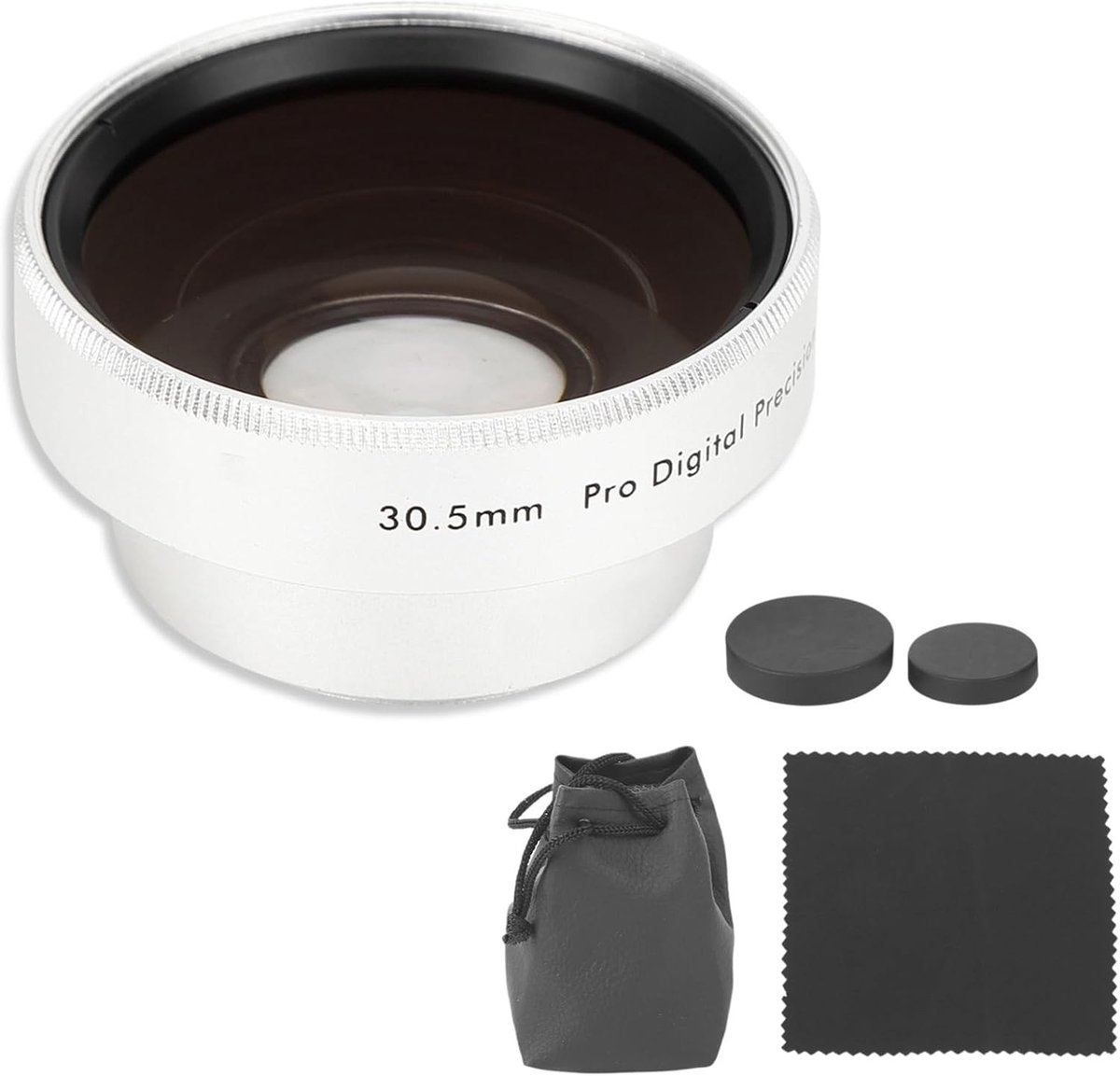 Professionele 0.45X Groothoekcamera Lens met 2 Afneembare Macro Fisheye Optische Glazen, Geschikt voor Fotografie en Vergroting van 3cm Camera Lens, Zilver