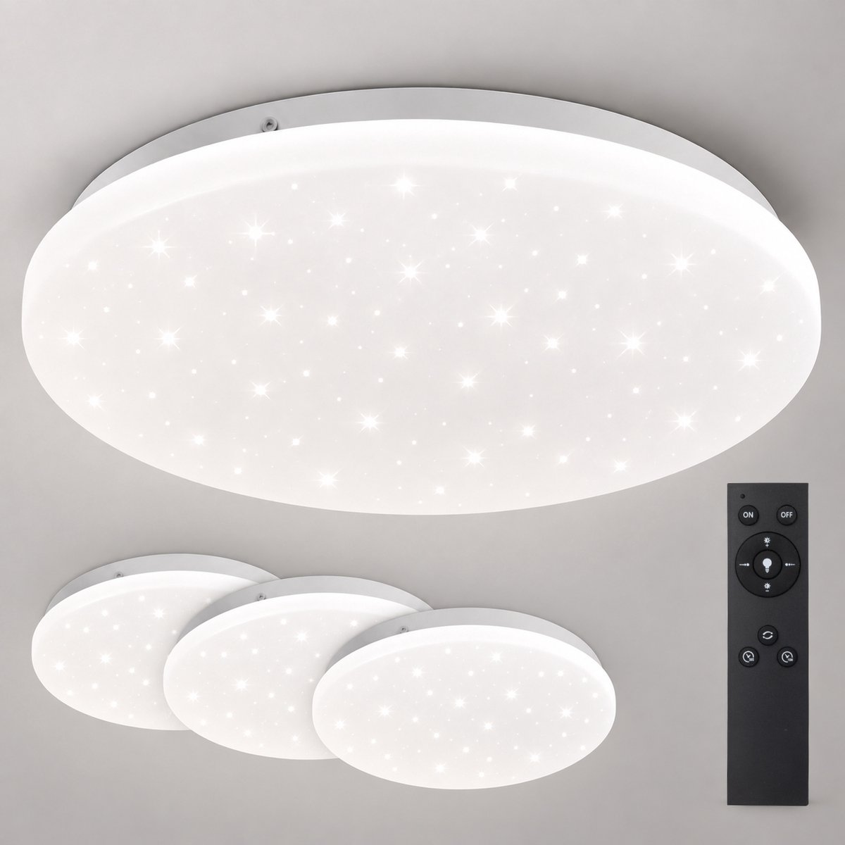 LOVHAUS 3x Ronde LED Plafondlamp 24W – 28 cm – 2400 Lumen – Dimbaar 3000K-6500K – Sterrenhemel Design
