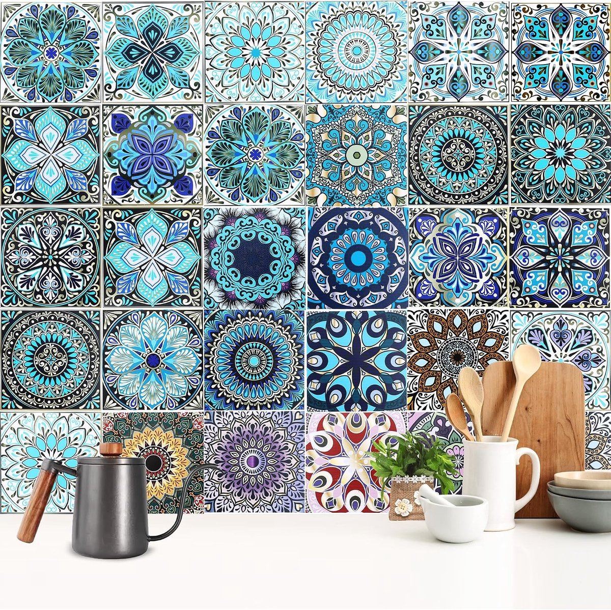 Decoratieve Mosaïektegels voor Badkamer en Keuken - 30 Stickers van 15 x 15 cm voor Muurdecoratie en Renovatie