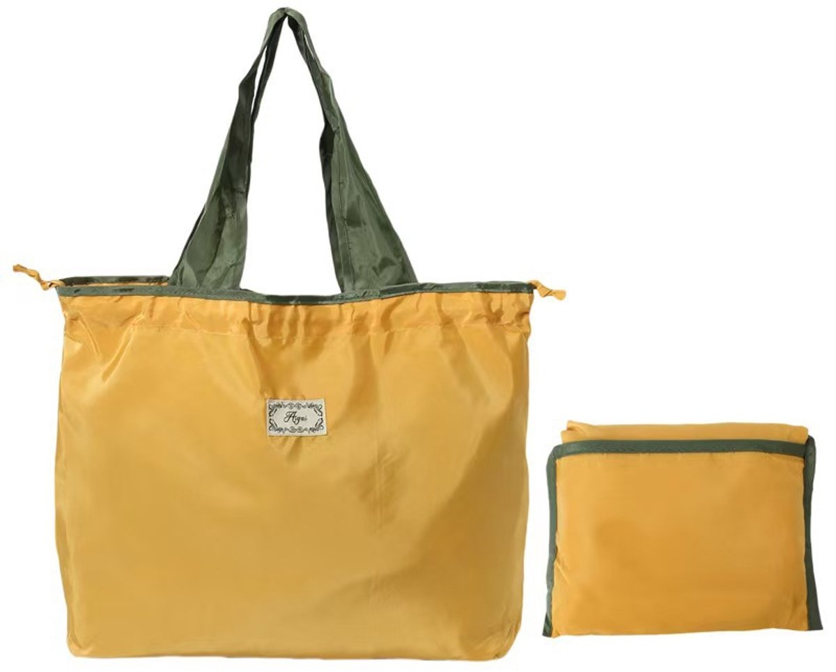 Boodschappentas – Opvouwbaar – Groot – Herbruikbaar – Wasbaar – Hengsels met trekkoord – Draagbaar – Geschikt voor winkelen, reizen, buitenactiviteiten, kamperen – 40 x 50 cm – Geel