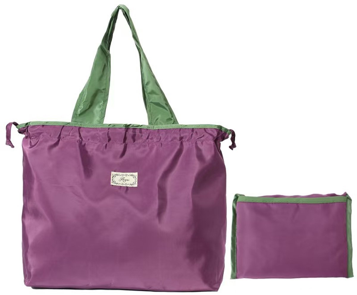 Boodschappentas – Opvouwbaar – Groot – Herbruikbaar – Wasbaar – Hengsels met trekkoord – Draagbaar – Geschikt voor winkelen, reizen, buitenactiviteiten, kamperen – 40 x 50 cm – Paars
