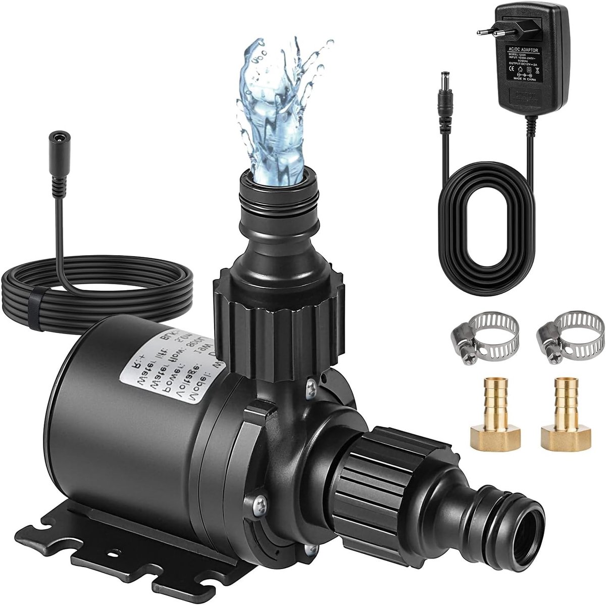 Krachtige Brushless Waterpomp 12V, 800 L/h - Mini Onderwaterpomp voor Aquarium, Vijver en Fontein met Messing Mondstuk