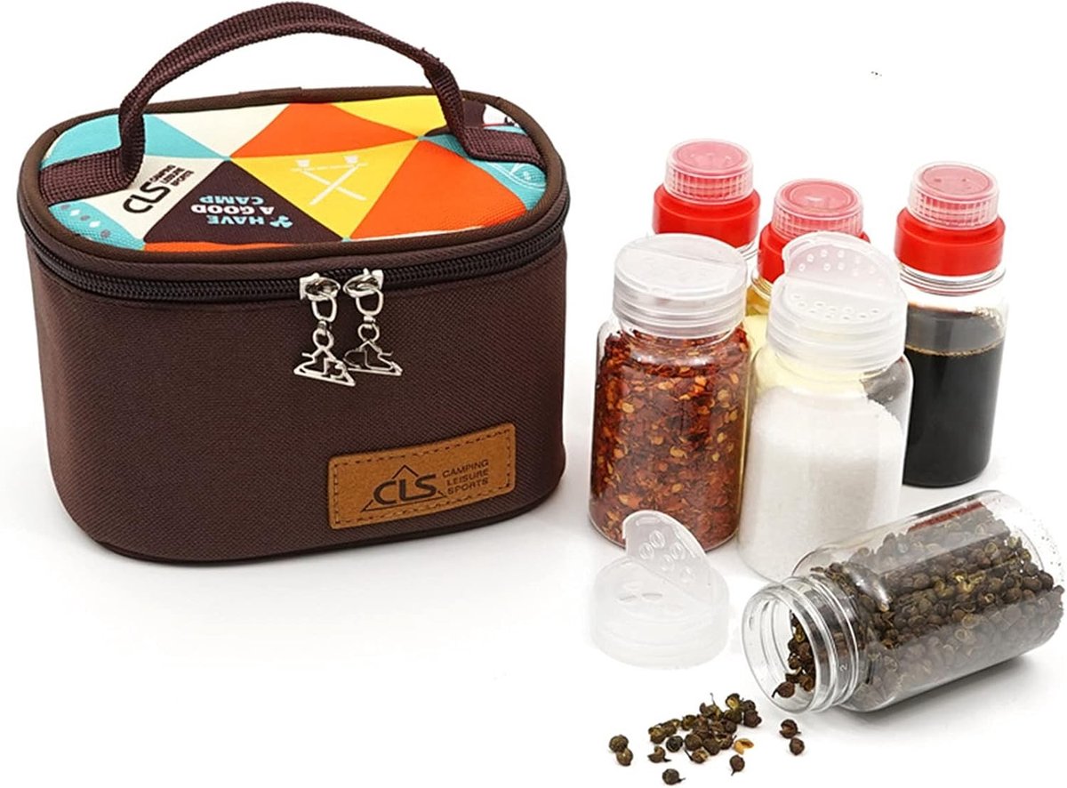 Set van 6 Outdoor Kruidenpotjes met Opbergtas - BBQ Kruidenset voor Koken, Picknick en Kamperen