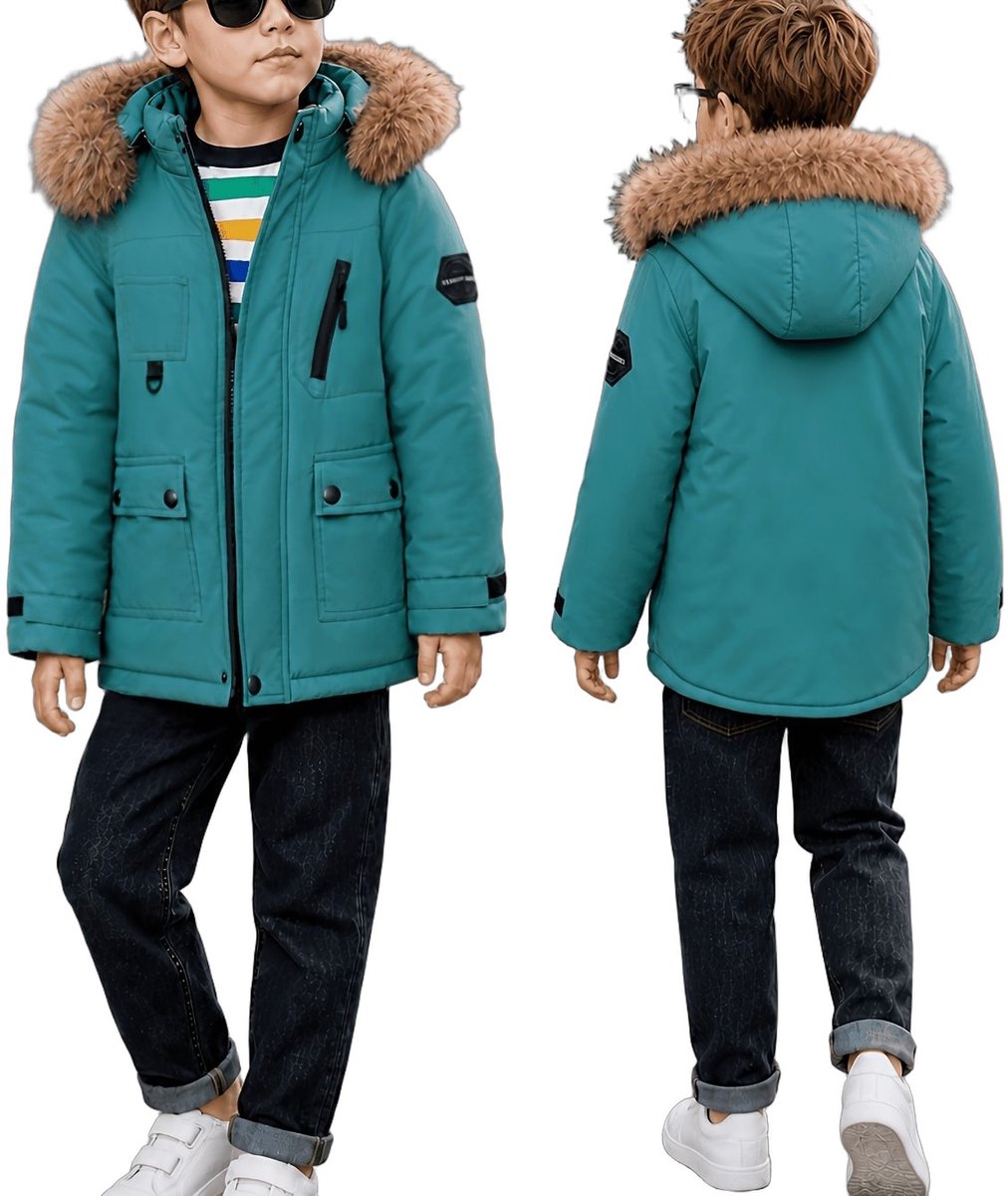Currero Winterjas Parka Jongens Lange Jas Wintermantel Overjas Gewatteerd Waterdicht Winter Stijlvol Mantel Kinderen 12 Jaar Donkergroen