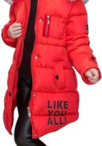 Currero Winterjas - Parka Meisjes - Lange Jas Meisje - Wintermantel - Overjas - Gewatteerd - Waterdicht - Winter - Stijlvol - Mantel - Kinderen - Rood 12 Jaar
