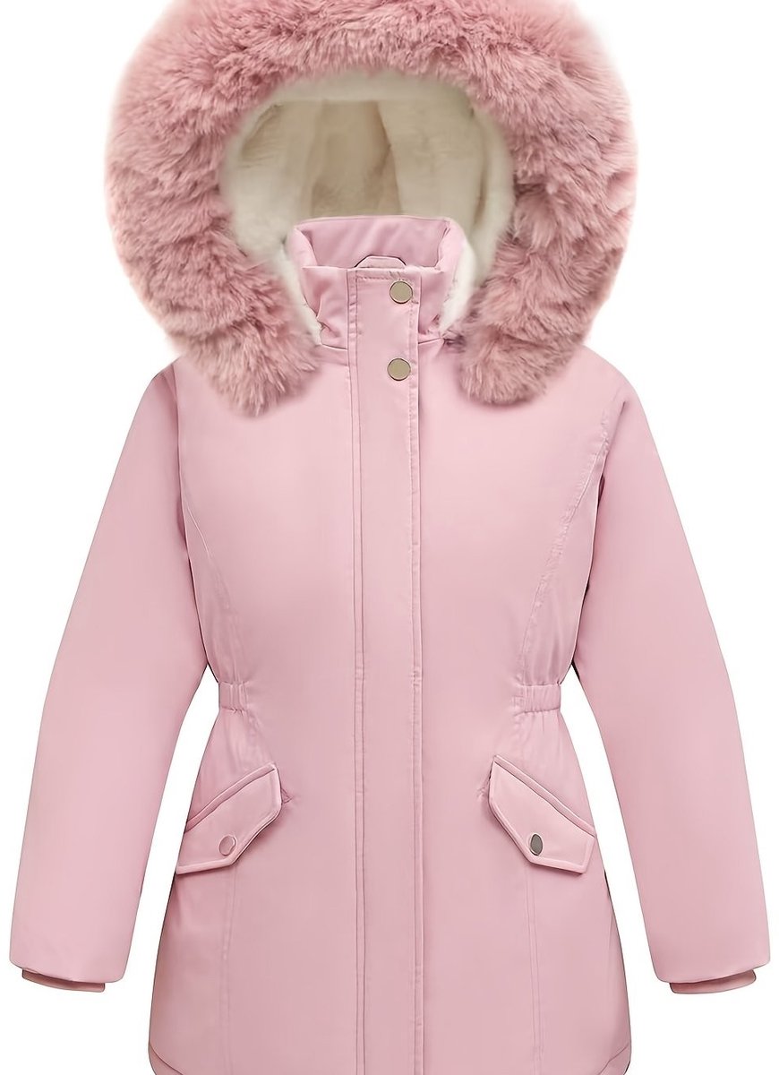 Currero Winterjas Parka Meisjes Lange Jas Meisje Wintermantel Overjas Gewatteerd Waterdicht Winter Stijlvol Mantel Kinderen 13-14 Jaar Roze