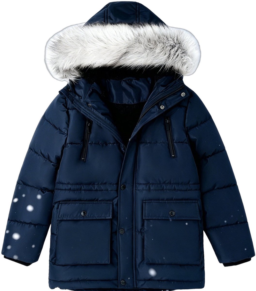 Currero Winterjas Parka Jongens Lange Jas Wintermantel Overjas Gewatteerd Waterdicht Winter Stijlvol Mantel Kinderen 8 Jaar Blauw