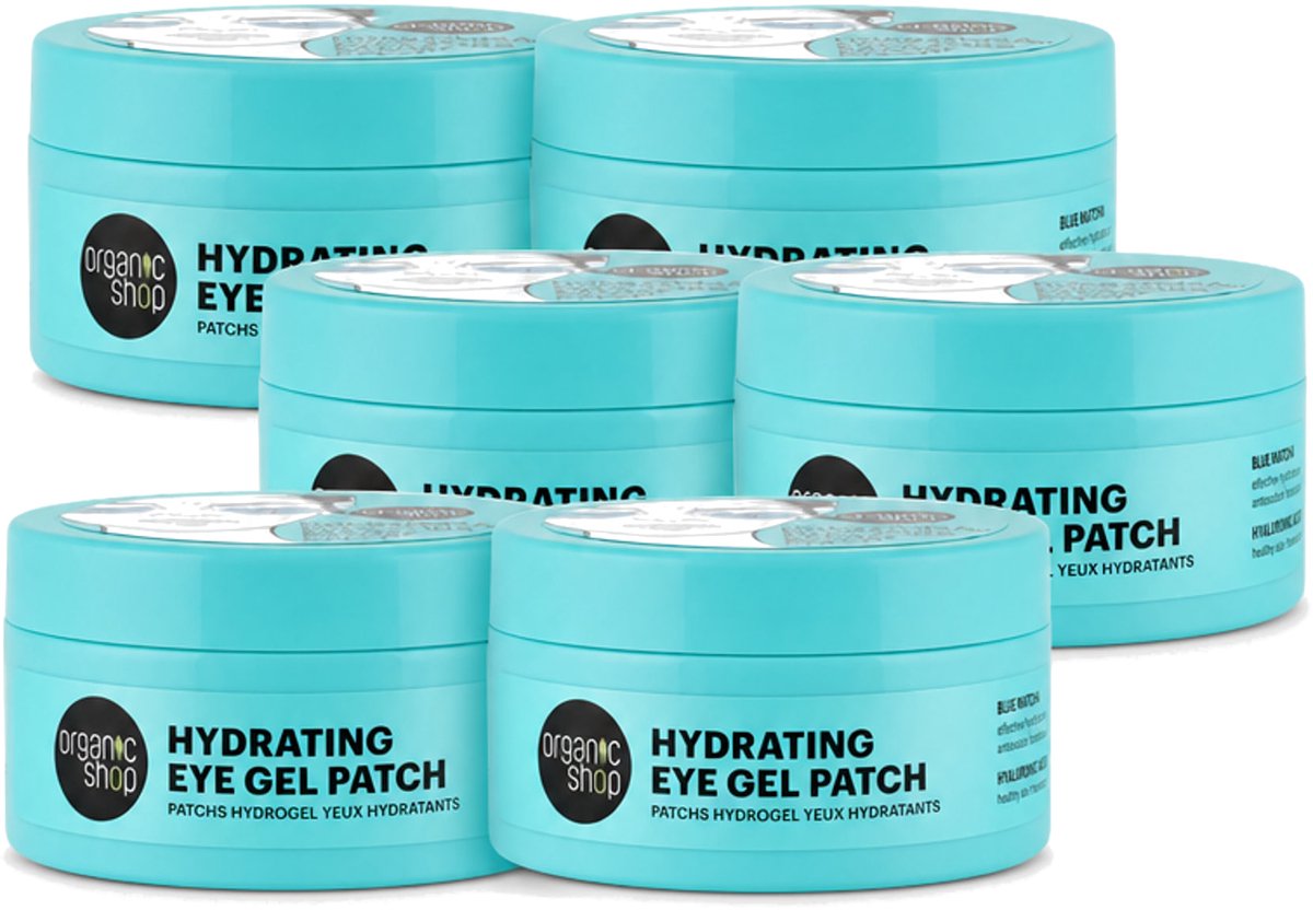 6 x Organic Shop - Eye Gel Patch Blue Matcha & Hyaluronic Acid - Verfrissend en Hydraterend - 60 Patches - Voordeelverpakking - 6 stuks