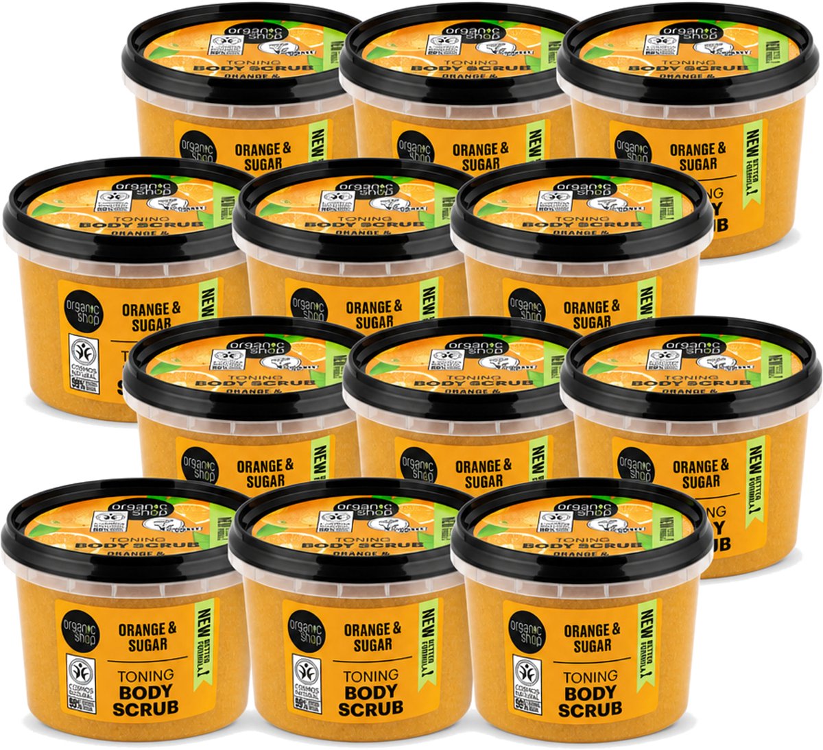 12 x Organic Shop - Body Scrub Orange - Verzorgend en Geurend - 250 ml - Voordeelverpakking - 12 stuks