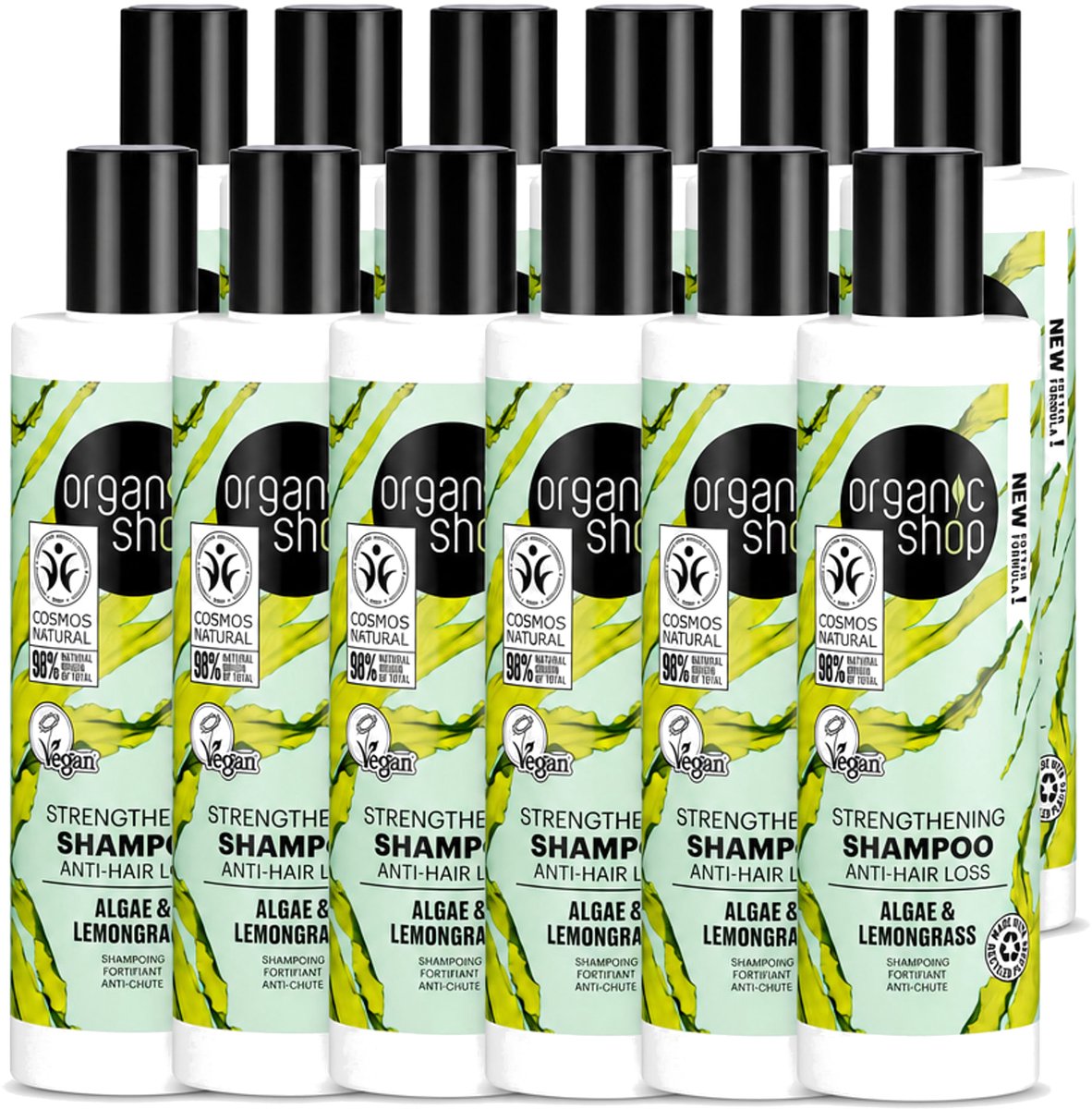 12 x Organic Shop - Algae & Lemongrass Strengthening Shampoo - Versterkend en Herstellend - 280 ml - Voordeelverpakking - 12 stuks