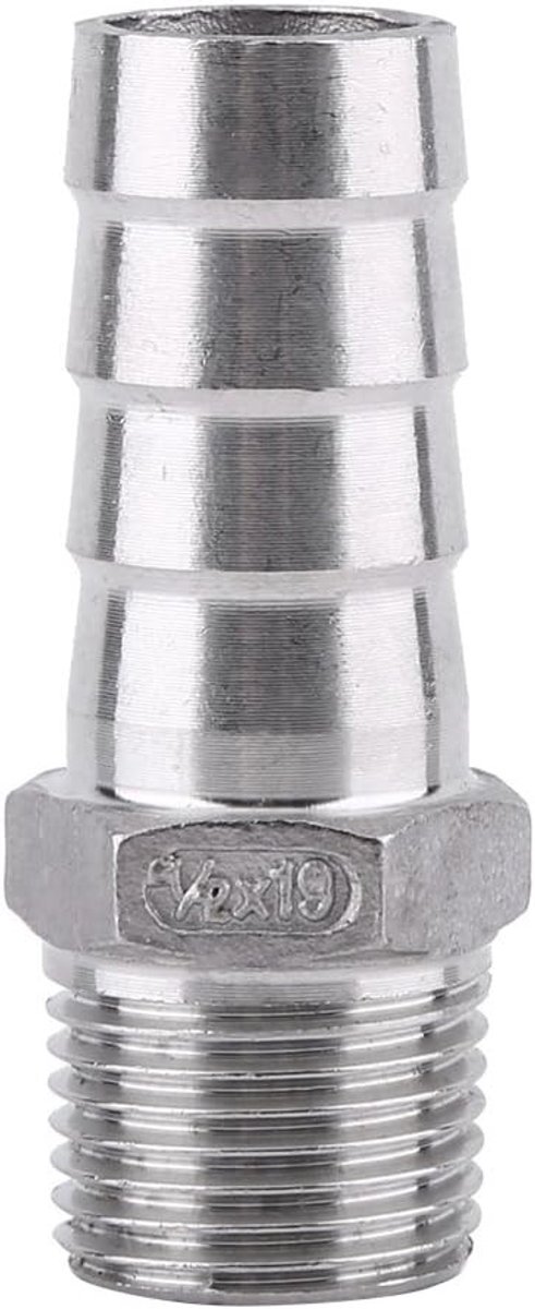 Hose Connector met Mannelijke Draad voor Slang van 1/2 x 19mm, Roestvrij Staal, Duurzaam en Corrosiebestendig