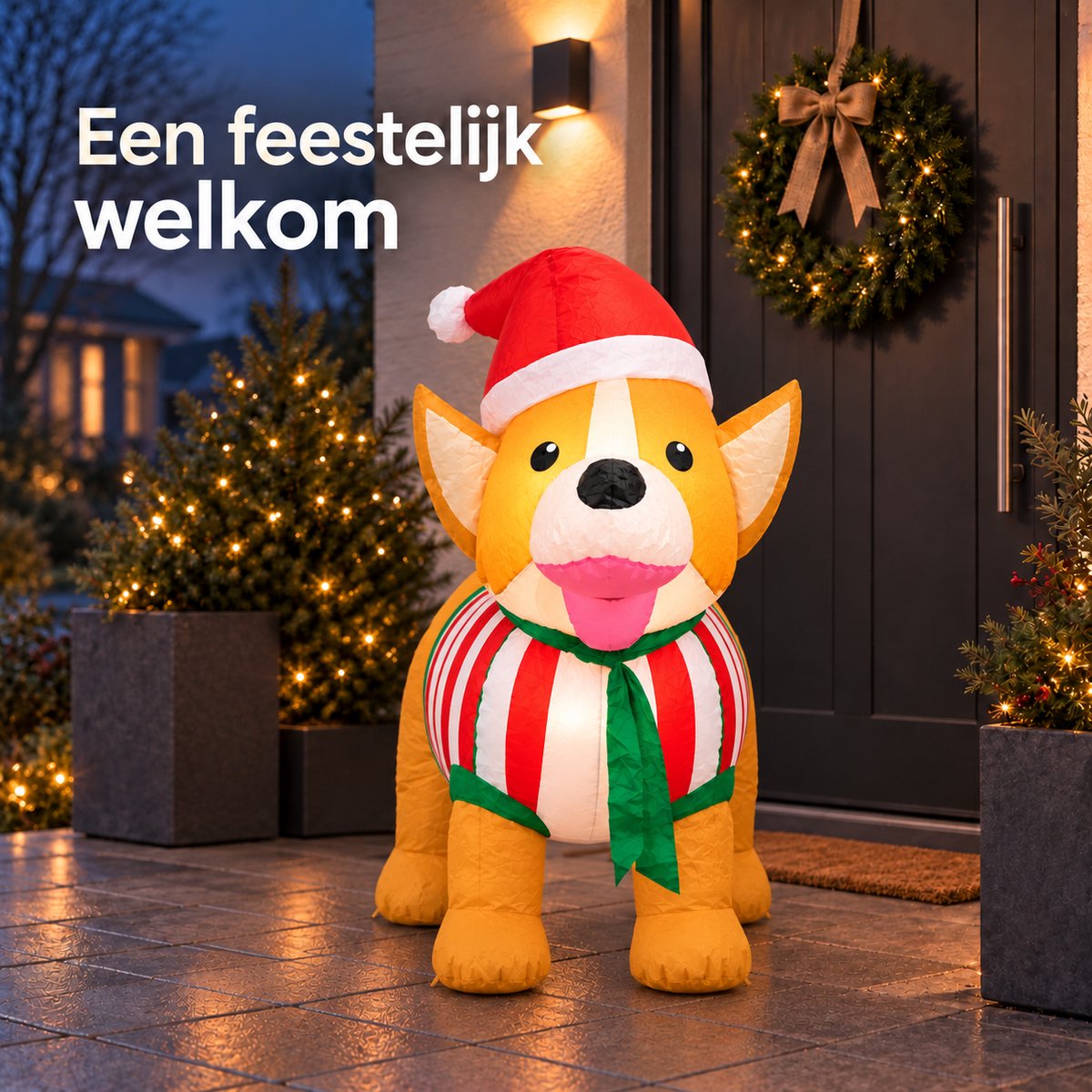HEM Opblaasbare Kersthond 123 cm met LED Verlichting – Opblaasbaar Kerstfiguur Hond voor Buiten en Binnen – Kerstdecoratie en Kerstversiering voor Tuin – Inclusief Blower en HEM Microvezeldoekje – foto 7