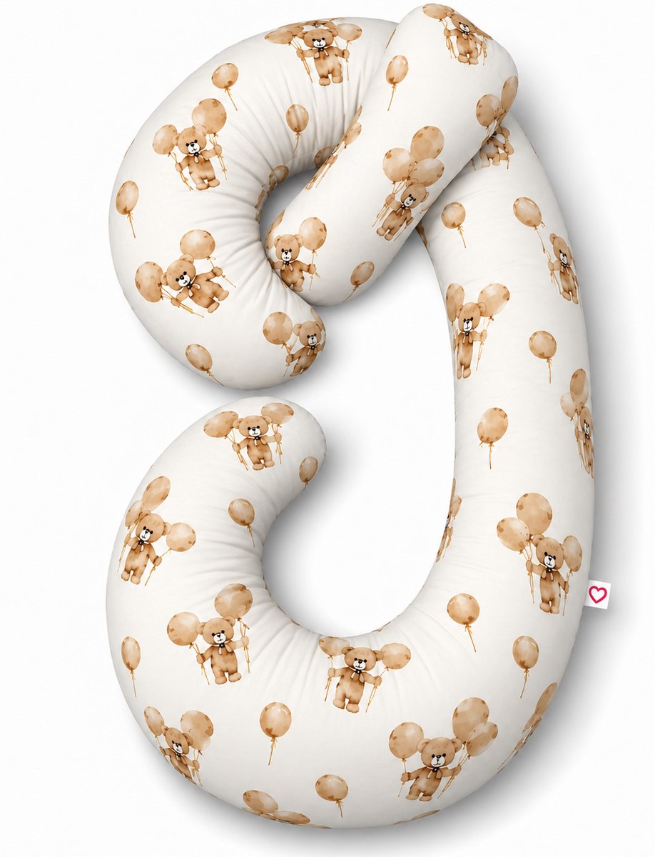 Zwangerschapskussen C-vorm – Voedingskussen en Slaapkussen – Extra Zacht – Teddybeer met Ballonnen