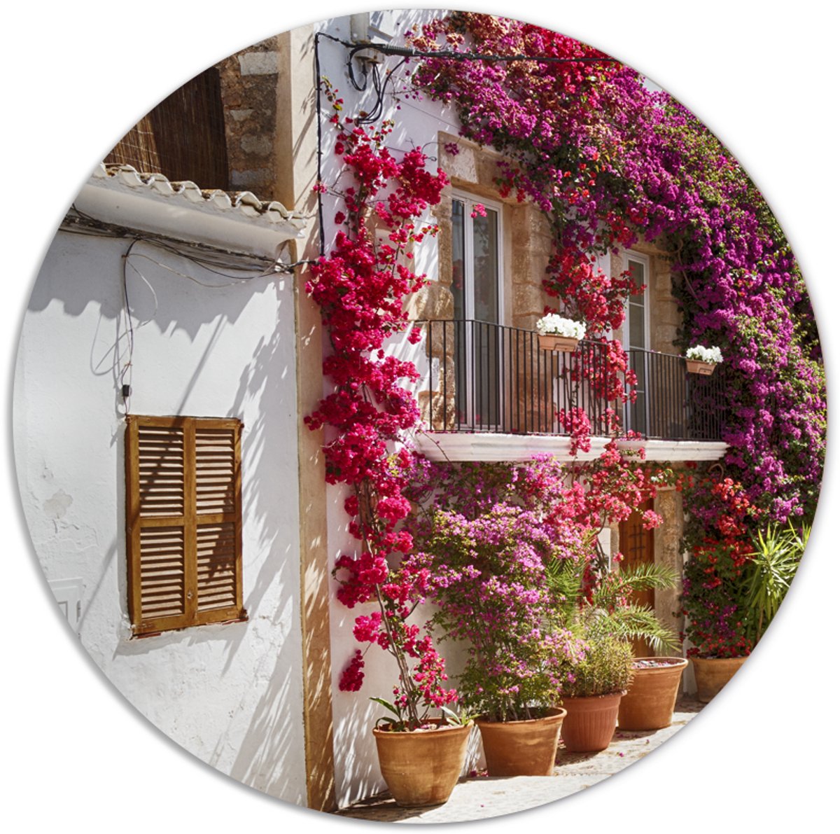 Label2X - Muurcirkel ibiza street - Ø 25 cm - Dibond - Multicolor - Wandcirkel - Rond Schilderij - Muurdecoratie Cirkel - Wandecoratie rond - Decoratie voor woonkamer of slaapkamer
