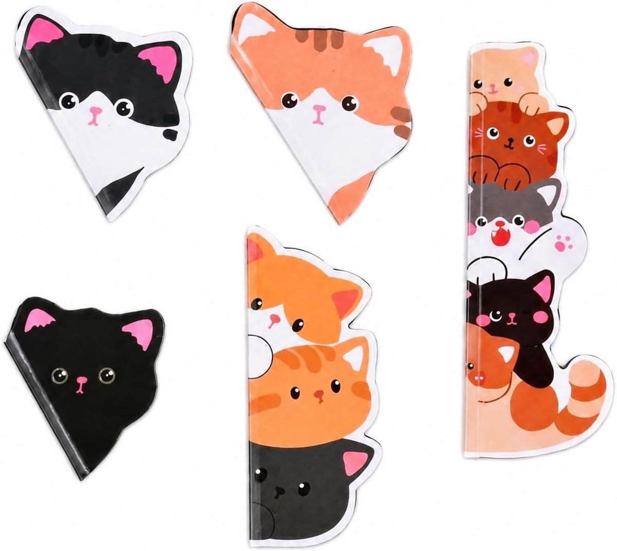 bladwijzer kat 5 stuks set – vouwbare boekentekens met zwarte kattenmotief, zachte magneet, matte afwerking, cadeau voor lezers