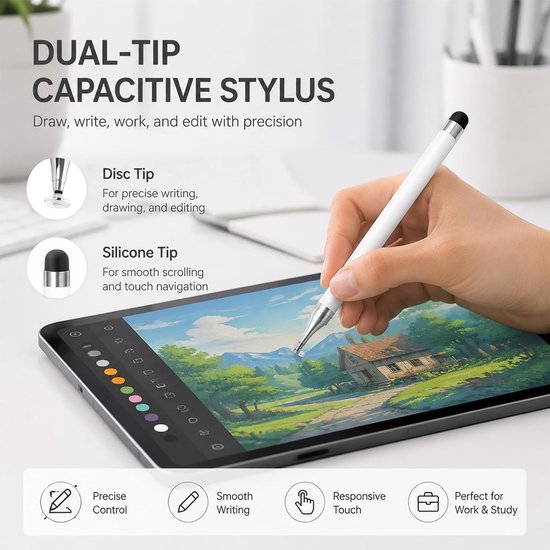 2-in-1 capacitieve touchscreen-stylus met 20 vervangende rubberen punten, nauwkeurige stylus voor iPad, iPhone, iPad Pro, Galaxy, tablet en smartphone, zwart — afbeelding 3