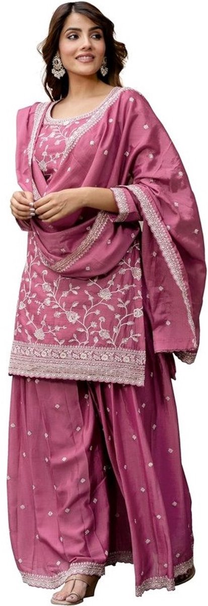 Salwar-kostuum met borduurwerk voor dames - Kurta Palazzo Set met Dupatta