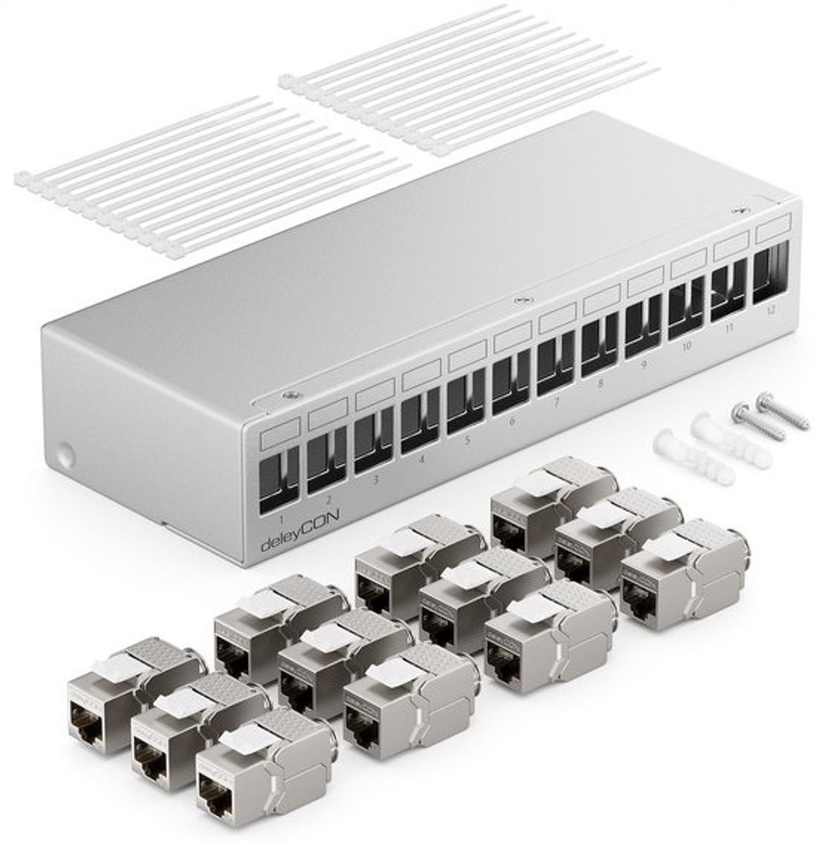 Patchpaneel 12 Poorten CAT6a STP Compleet met Keystones voor Netwerkinstallatie