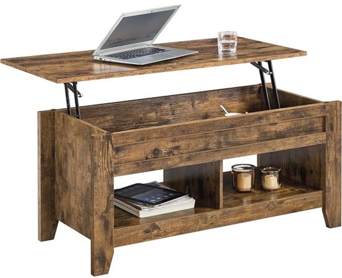 Verstelbare koffietafel met verborgen opbergruimte en hefmechanisme