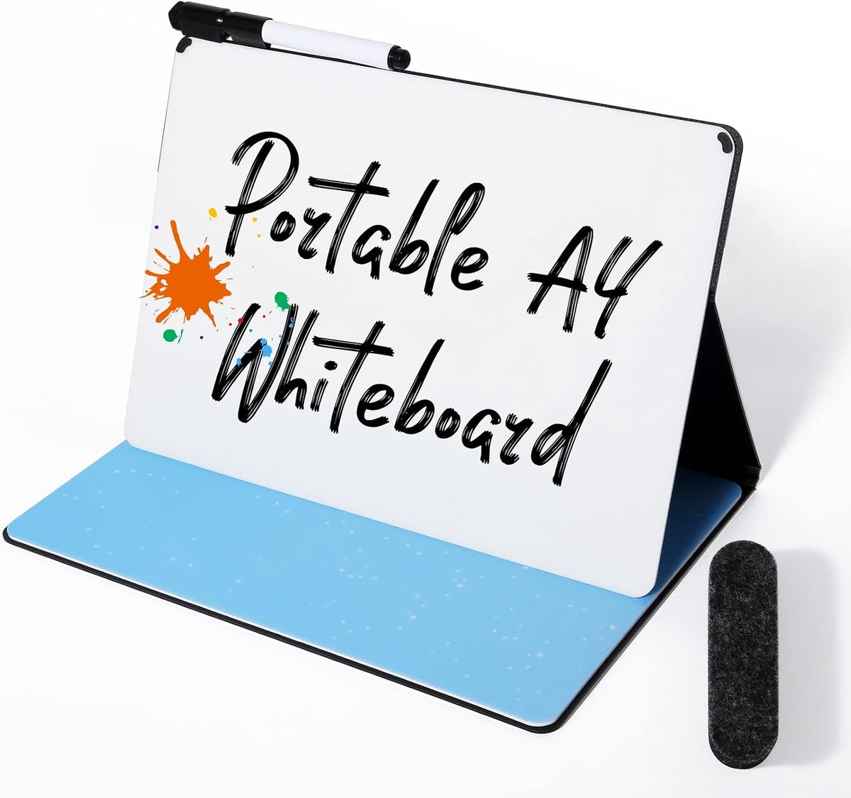 Whiteboard Klein A4 geen magneet, 31 x 24 cm mini draagbaar memobord dubbelzijdig whiteboard afwasbaar harde schaal voor kantoor, school, thuis - incl. 1 marker met gum