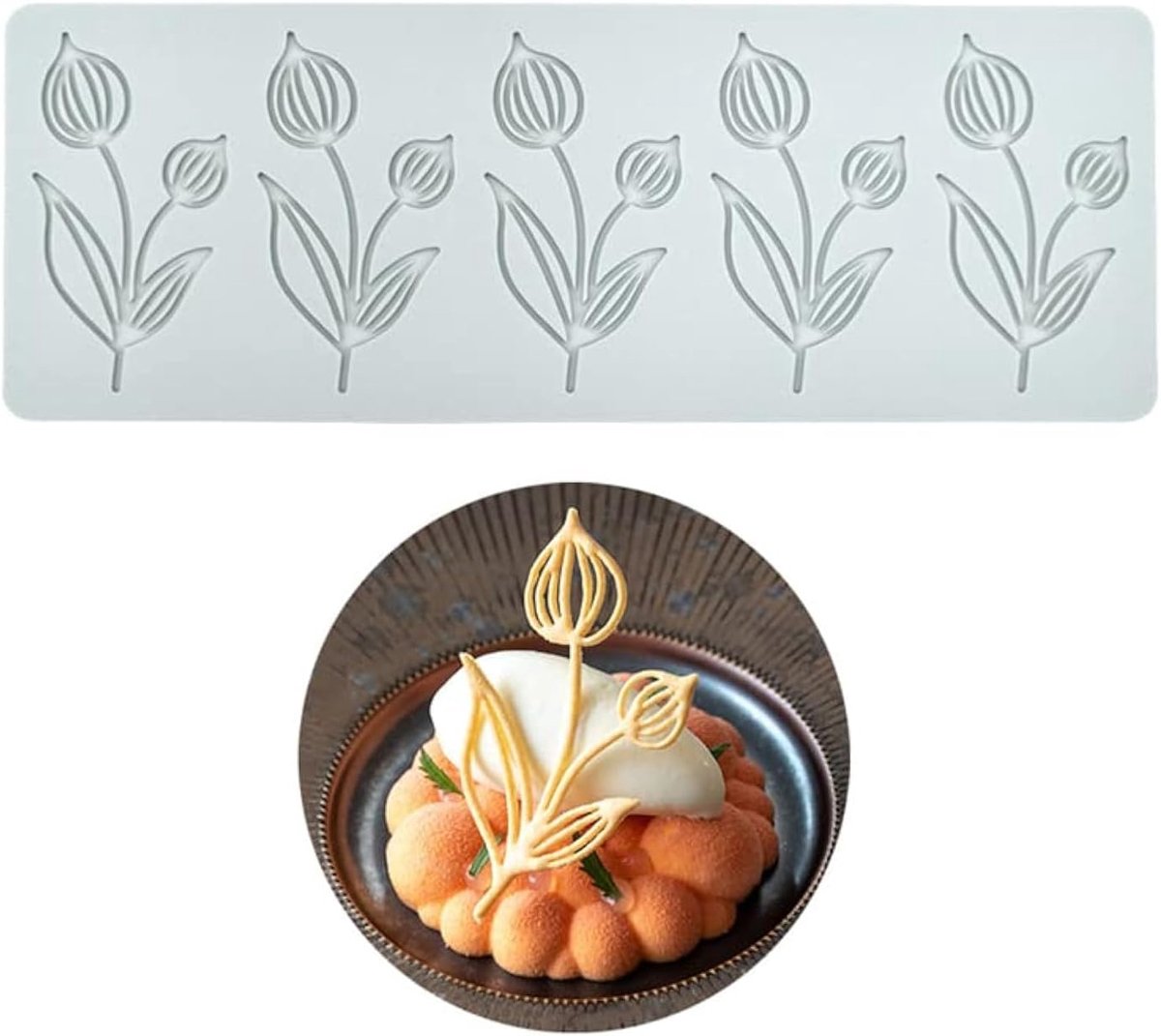 Fondant Lace Mat, Sugar Craft Impression Mold Eetbare Cake Moleculaire Cuisine Decoreren, 5 Gaten Tulip