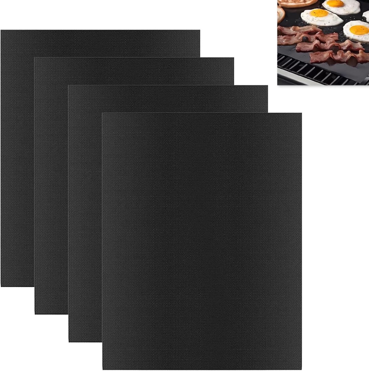 4 stuks siliconen matten voor oven, 40 x 50 cm, siliconen mat voor oven, herbruikbaar, hittebestendig tot 260 °C, ideaal voor barbecue, vlees, vis en groenten, gemakkelijk te reinigen