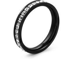 Meditoys · Ring van roestvrij staal voor dames · roestvrijstalen ring in zwart met fonkelende kristallen stenen · elegante en hoogwaardige look · breedte 4 mm