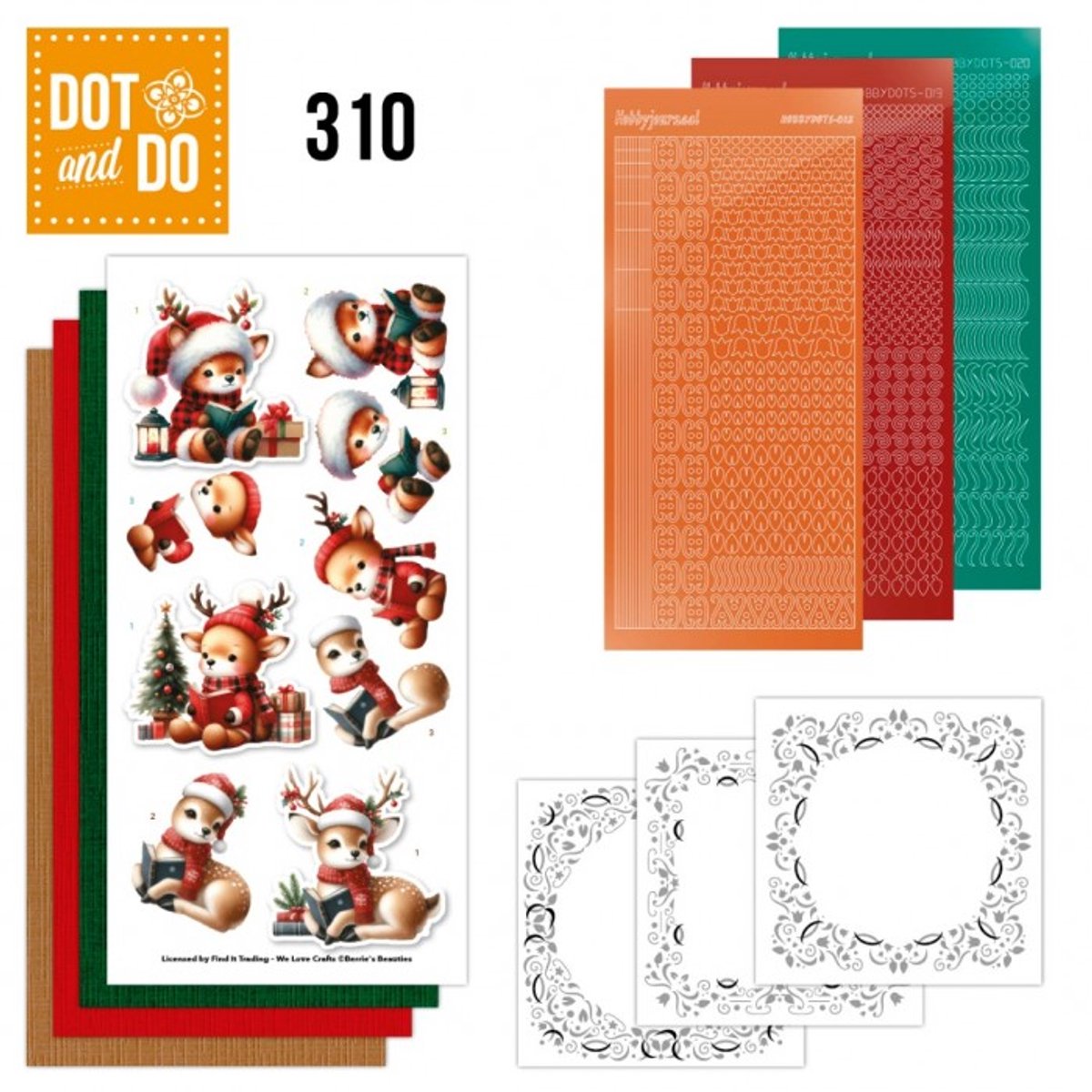 Dot and Do 310 - Furry Christmas Friends - incl. 3x Hobbydots stickers - 3x kaartkarton - 3x Layered Cards - 3x 3D Afbeelding - Gratis verzonden - DODO310