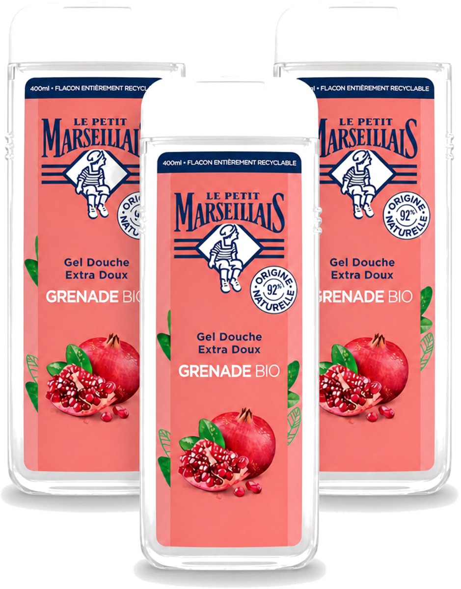 3 x Le Petit Marseillais – Douchegel – Grenade Bio – 400 ml - Voordeelverpakking - 3 stuks
