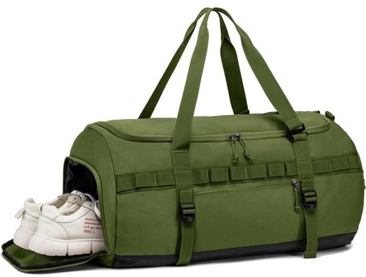 60L Grote Sporttas Heren met Schoenenvak - Tactisch Groen Molle Gym Duffle Bag voor Reizen - Vrouwen Plunjezakken Weekend Rugzak