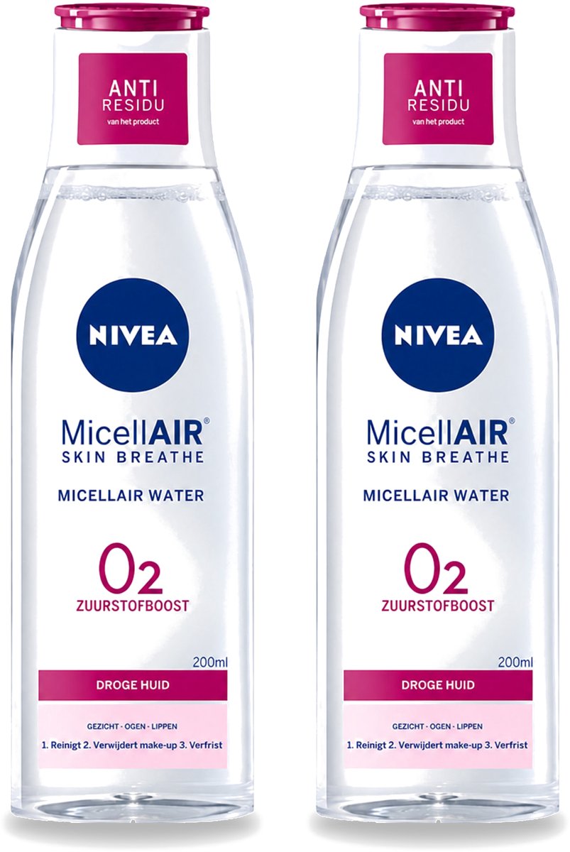 2 x Nivea - O2 Zuurstofboost Micellair Water - Droge Huid - 200 ml - Bulkverpakking - 2 stuks