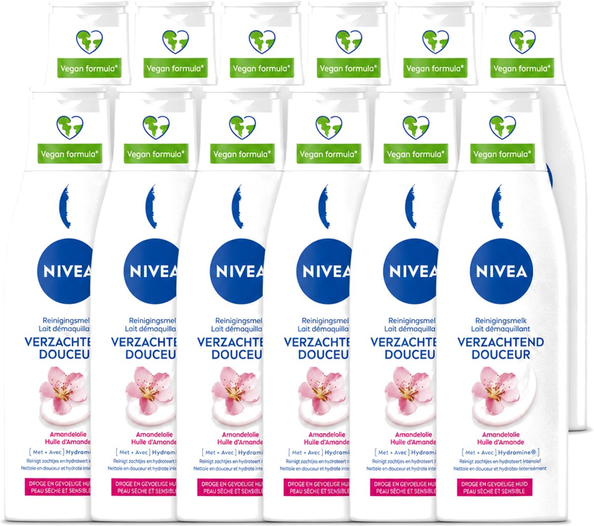 12 x Nivea - Gezichtsreiniger - Droge en Gevoelige Huid - Amandelolie - Hydramine - 200 ml - Voordeelverpakking - 12 stuks