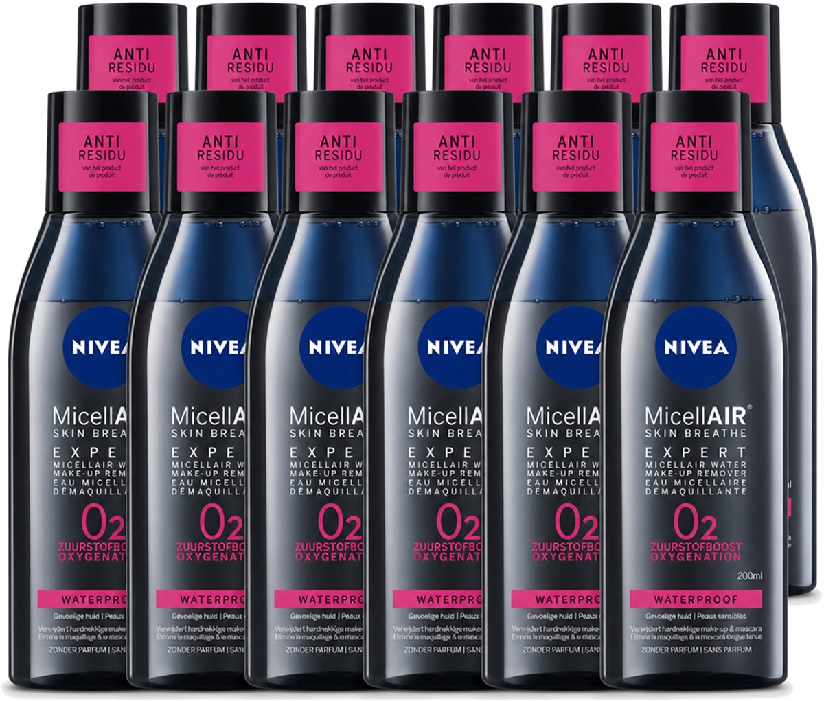 12 x Nivea - Expert Make-up Remover - Micellair Water - Gezichtsreinigingsmiddel - 200 ml - Voordeelverpakking - 12 stuks