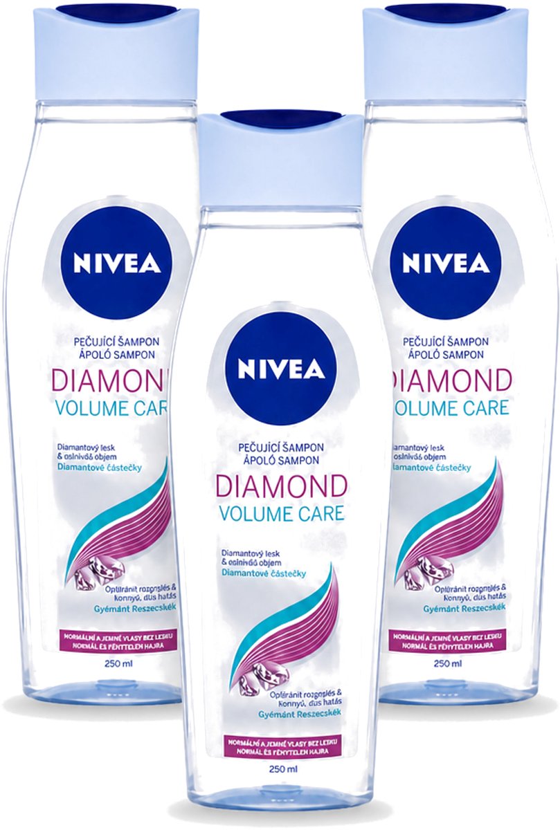 3 x Nivea - Diamond Volume Care Shampoo - 250 ml - Voordeelverpakking - 3 stuks