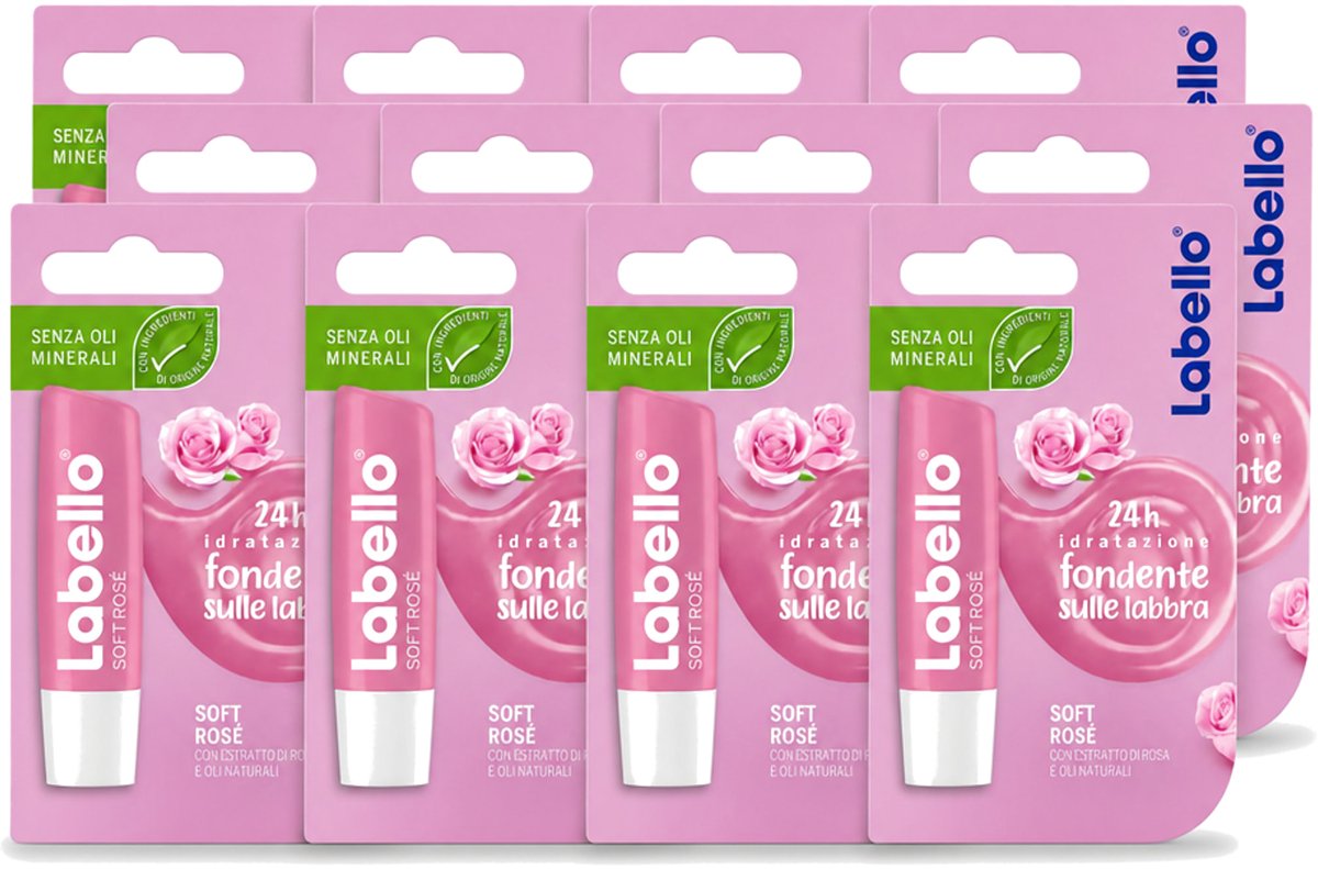 12 x Labello – Lippenbalsem – Soft Rosé - Voordeelverpakking - 12 stuks