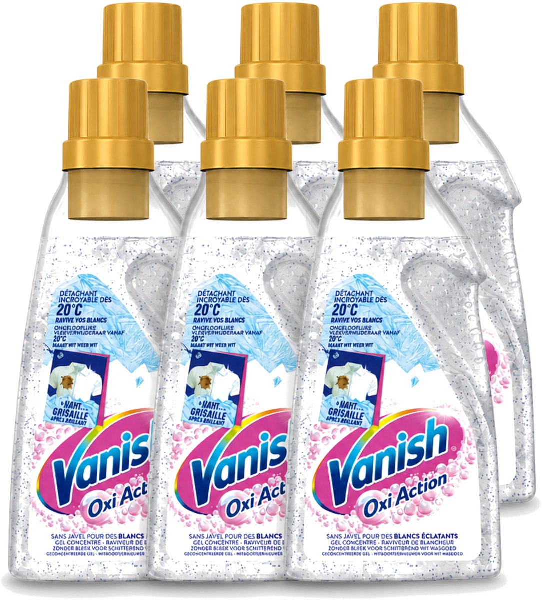 6 x Vanish – Wasbooster Gel – Oxi Action Whitening – 750 ml - Voordeelverpakking - 6 stuks