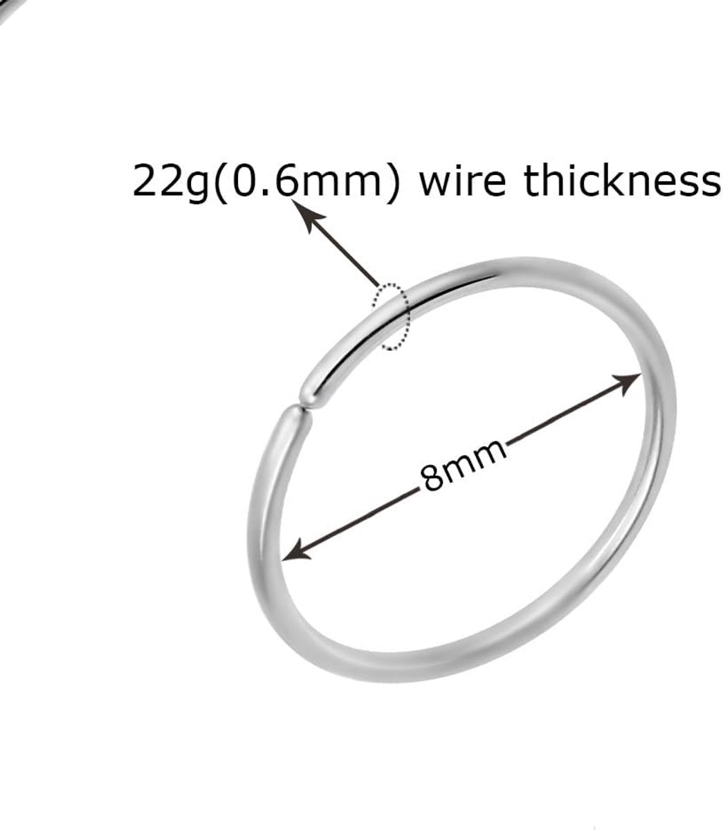 Extra dunne chirurgisch gegloeide naadloze neusring, gespleten hoepel, hypoallergeen kraakbeen, helix lip piercing 0,6mm voor vrouwen