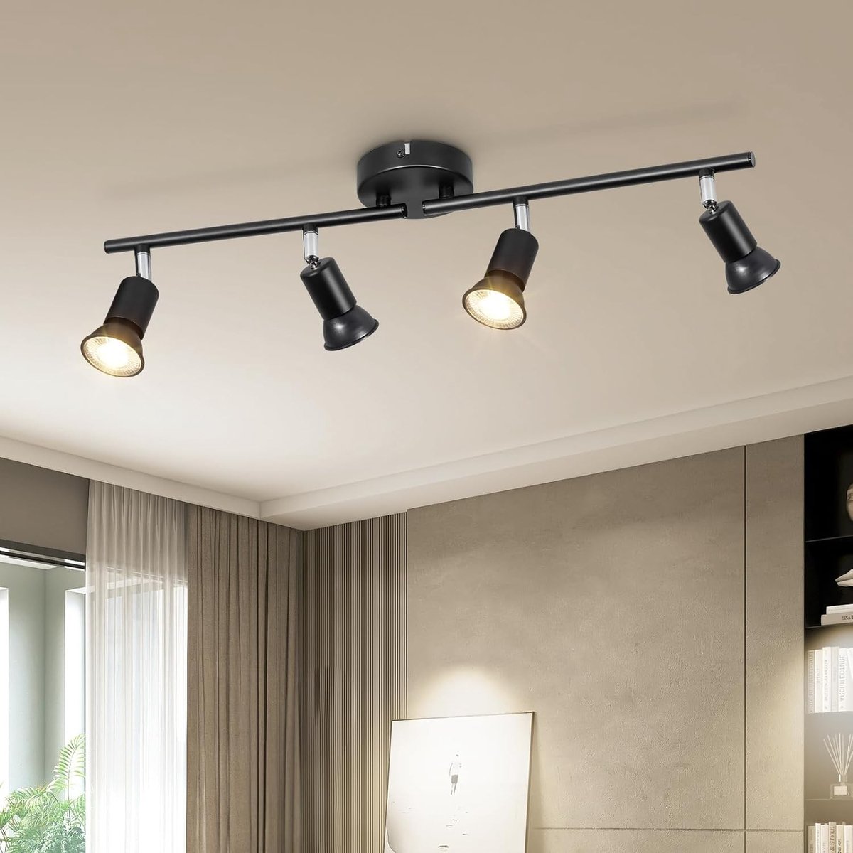 Moderne Zwarte LED GU10 Plafondspot - 4 Verstelbare LED Spots voor Woonkamer, Keuken en Gang - Inclusief Montagebeugels