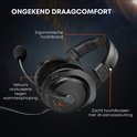 Zwarte beyerdynamic MMX 300 PRO gaming headset met labels voor fluwelen oorkussens en ergonomische hoofdband.