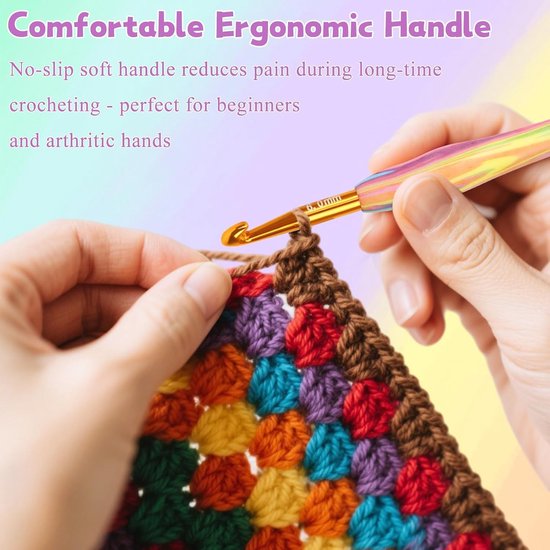 Kleurrijke haaknaalden set van 9 stuks met ergonomisch handvat, ideaal voor beginners en haken projecten — afbeelding 3