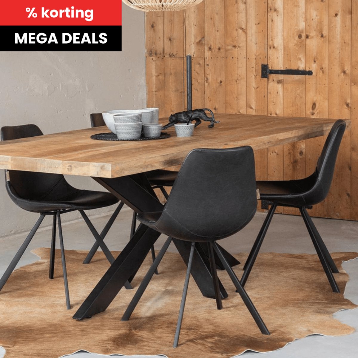 Mangohouten Eettafel Memphis Rechthoek 140x90 cm Mahom Industrieel - Dinertafel van Mangohout & Metaal - Industriële Eettafel