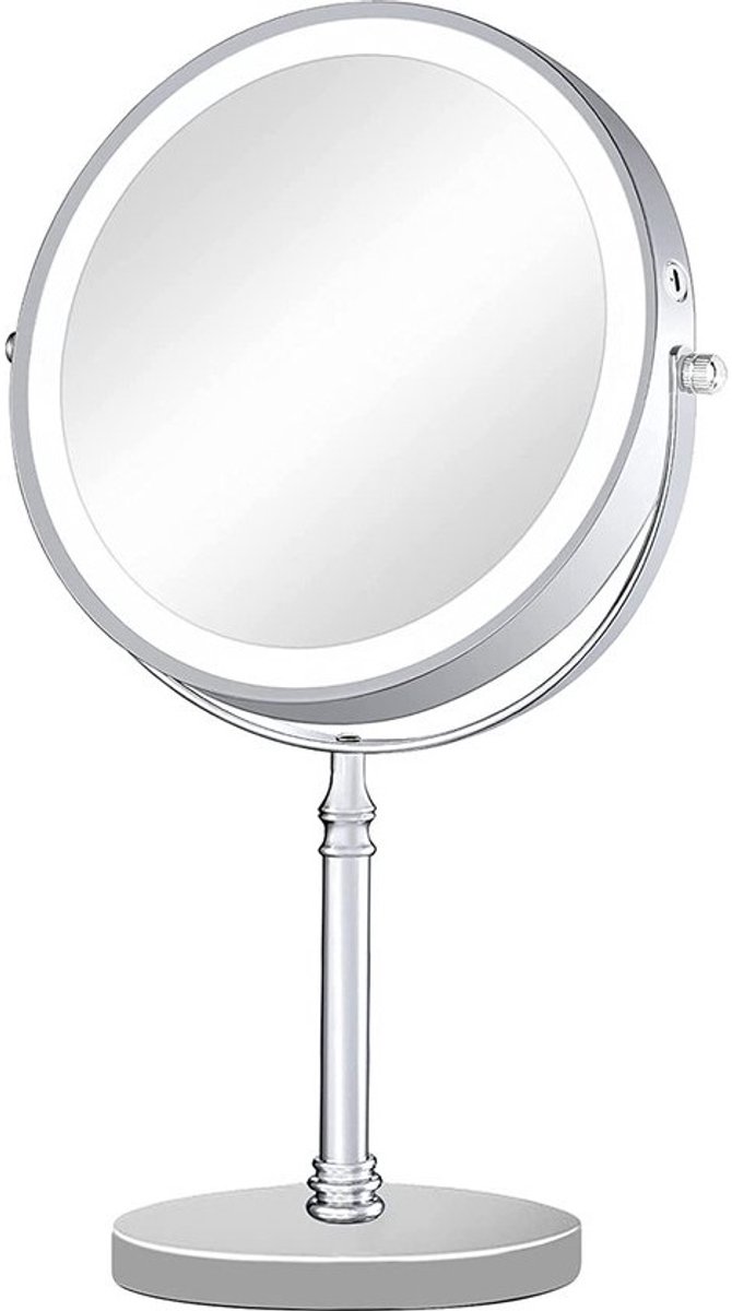 Make-upspiegel verlicht met 1X/10X vergroting en dimbare helderheid, oplaadbare dubbelzijdige make-up make-upspiegel 360° draaibaar voor thuis