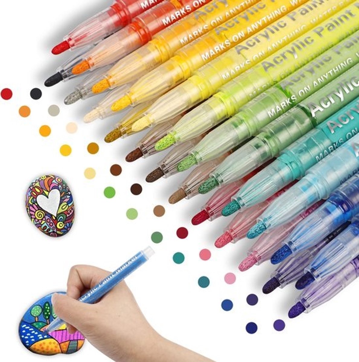 SnelShoppen - ABEIER Acrylstiften 24 Kleuren - Permanente Markers voor Steen, Glas, Hout en Keramiek - Kleurpotloden voor Scrapbooking en Creatieve Kn