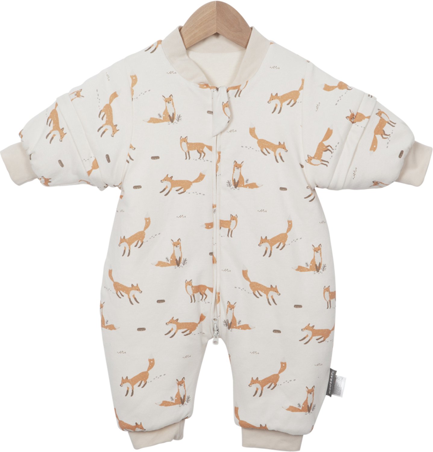 Babyslaapzak - Kinderslaapzak - Slaapzak met Mouwen - Afneembare Mouwen - Winter Warm - Katoen en Polyester - Rits op 3 Manieren - Vos Ontwerp, Maat 1-2 Jaar (L 78 cm) - Voor Nachtrust in de Winter